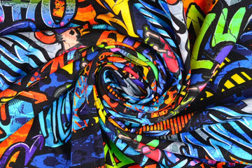 French Terry mit Graffiti, blau, 0,5 m